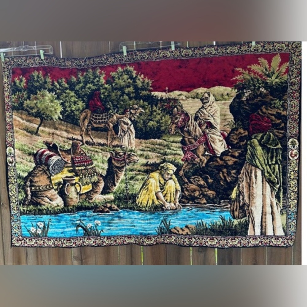 Vintage Velvet TAPESTRY CAMELS AT THE OASIS 46" x 68"